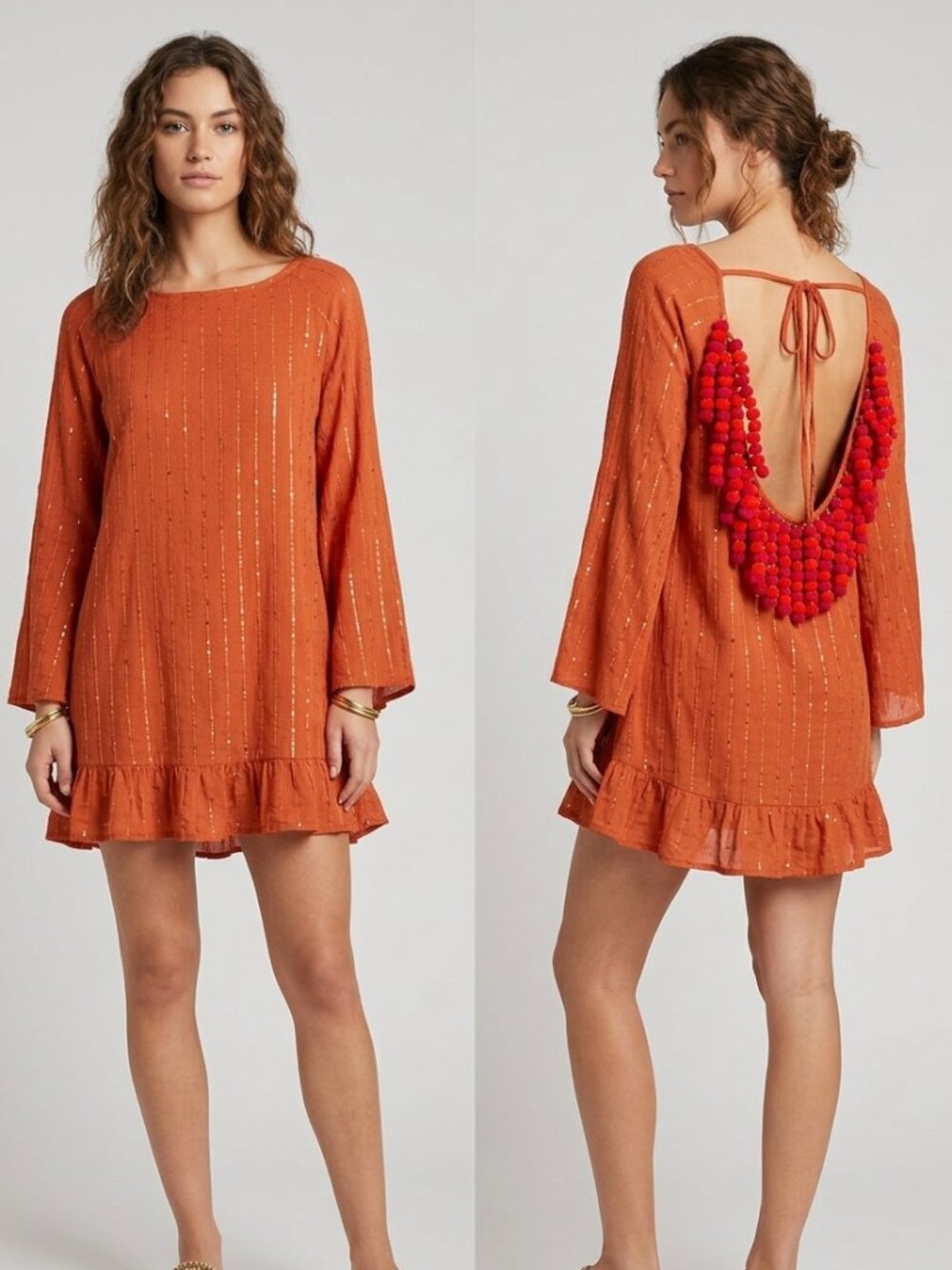 Sundress Pompom Open Back Mini Dress - One Size